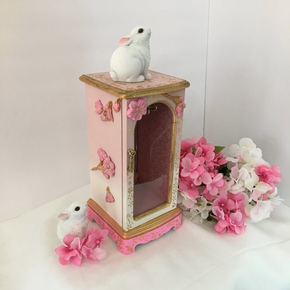 Vintage Wood Jewelry Box Refinished Upcycled Pink - Picture 2 of 14